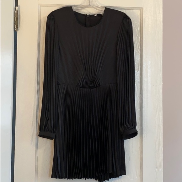 NWT A.L.C. Black Satin accordion pleated dress 8 - Picture 2 of 13